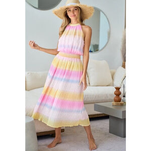 Hayley Ombre Pleated Dress w Elastic Waist Lg NWT